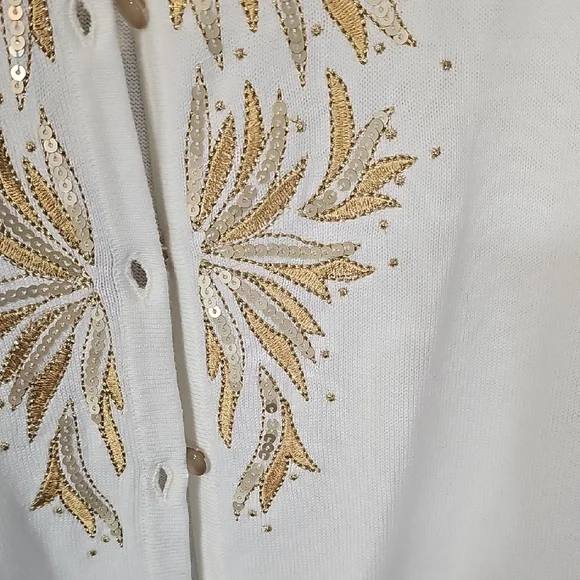 Bob Mackie Cream and Gold Embellished Cardigan - Picture 4 of 10